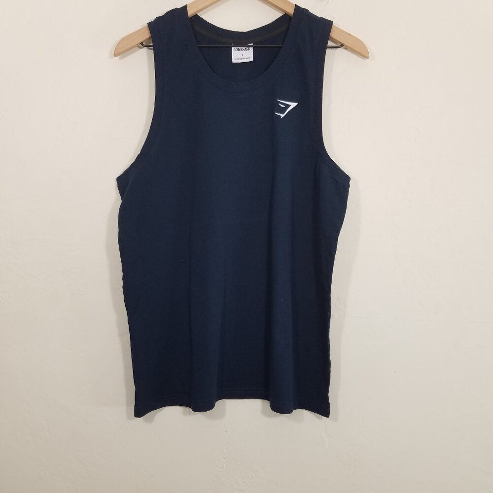 Gymshark Navy Blue Shirt Tee Sleeveless Tank Embroidered Logo Size S